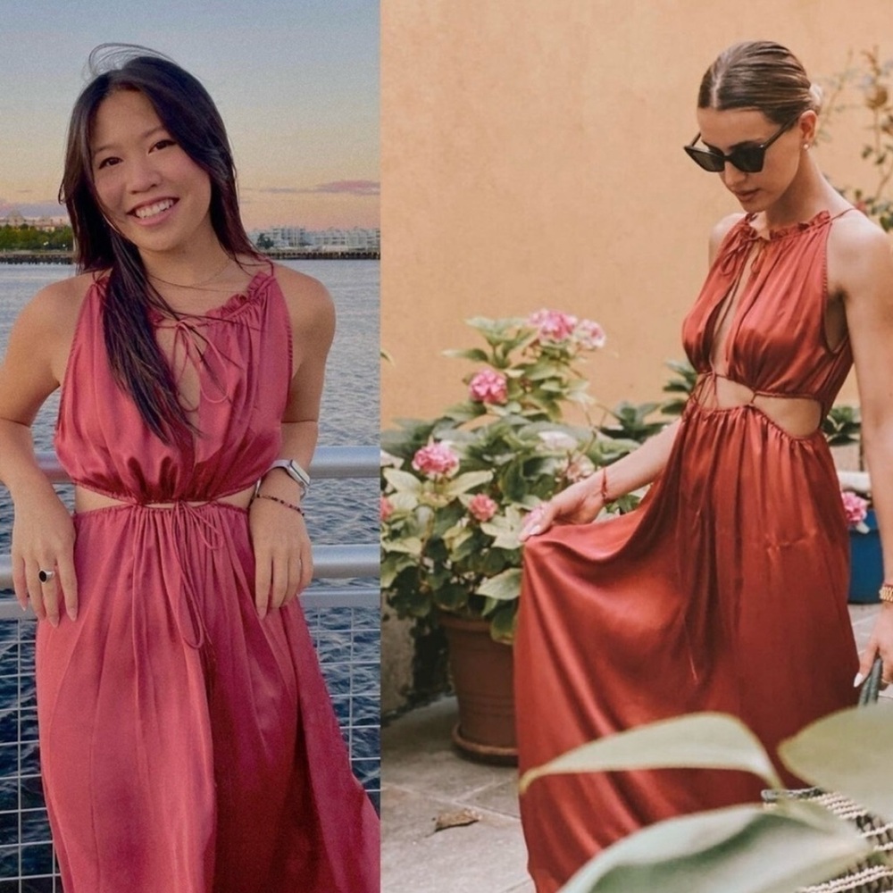 Zara cut-out halter top midi maxi dress Marsala M NWOT